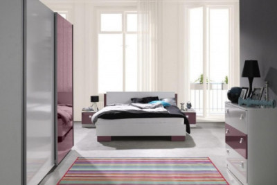 Sypialnia Lux biały | fioletowy połysk